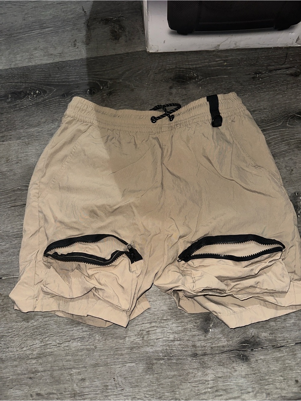 PacSun Tan Cargo Shorts with Black Zipper Detail